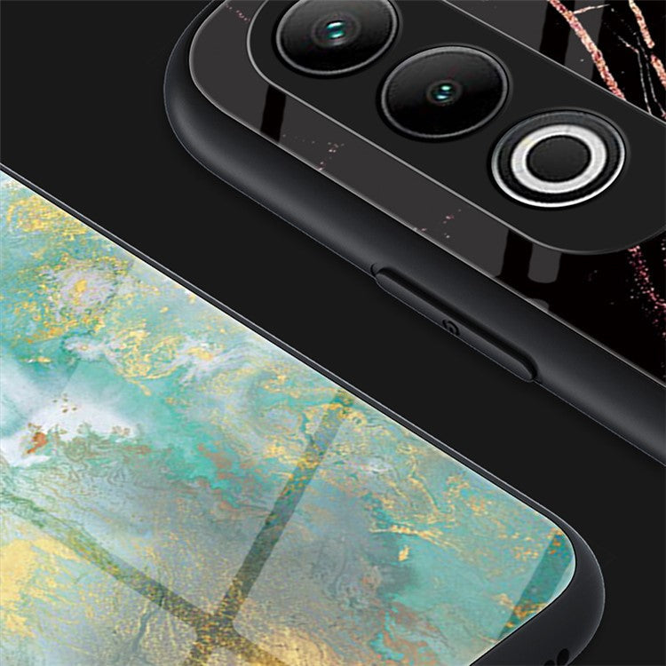 For OnePlus Nord CE4 5G Tempered Glass Case Marble Pattern Protective Phone Cover -  Gold Black Marble