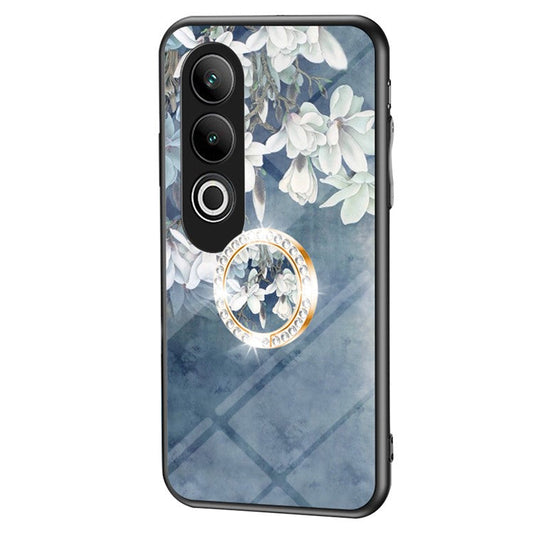 For OnePlus Nord CE4 5G Case Tempered Glass Pattern Printing Phone Cover with Ring Kickstand - Chinese Rose