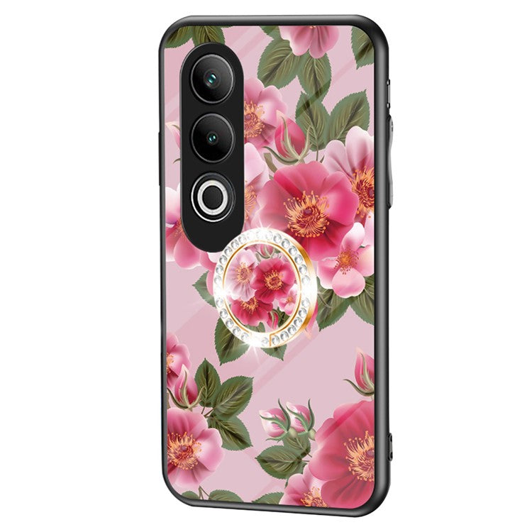 For OnePlus Nord CE4 5G Case Tempered Glass Pattern Printing Phone Cover with Ring Kickstand - Glamorous Peony