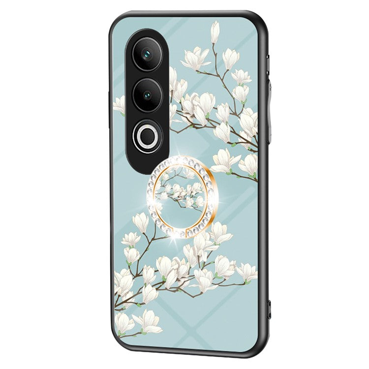 For OnePlus Nord CE4 5G Case Tempered Glass Pattern Printing Phone Cover with Ring Kickstand - Gardenias
