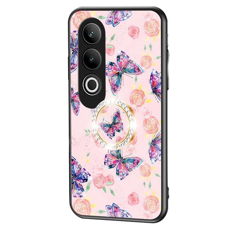 For OnePlus Nord CE4 5G Case Pattern Print Tempered Glass Kickstand Phone Cover - Rose Butterfly