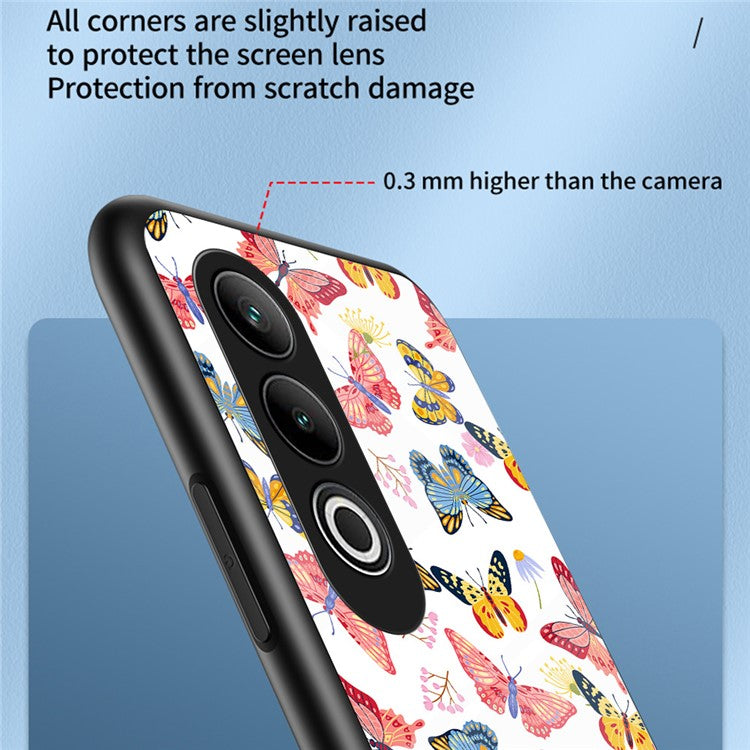 For OnePlus Nord CE4 5G Case Pattern Print Tempered Glass Kickstand Phone Cover - Rose Butterfly