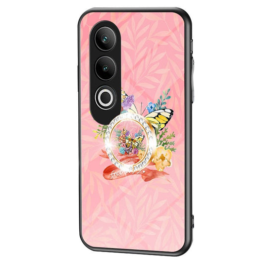 For OnePlus Nord CE4 5G Case Pattern Print Tempered Glass Kickstand Phone Cover - Flower Bush Butterfly