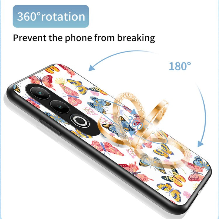 For OnePlus Nord CE4 5G Case Pattern Print Tempered Glass Kickstand Phone Cover - Flower Bush Butterfly