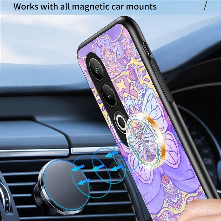 For OnePlus Nord CE4 5G Case Pattern Print Tempered Glass Kickstand Phone Cover - Lush Butterfly