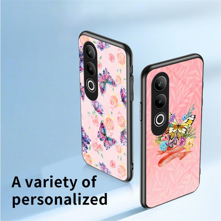 For OnePlus Nord CE4 5G Case Pattern Print Tempered Glass Kickstand Phone Cover - Lush Butterfly