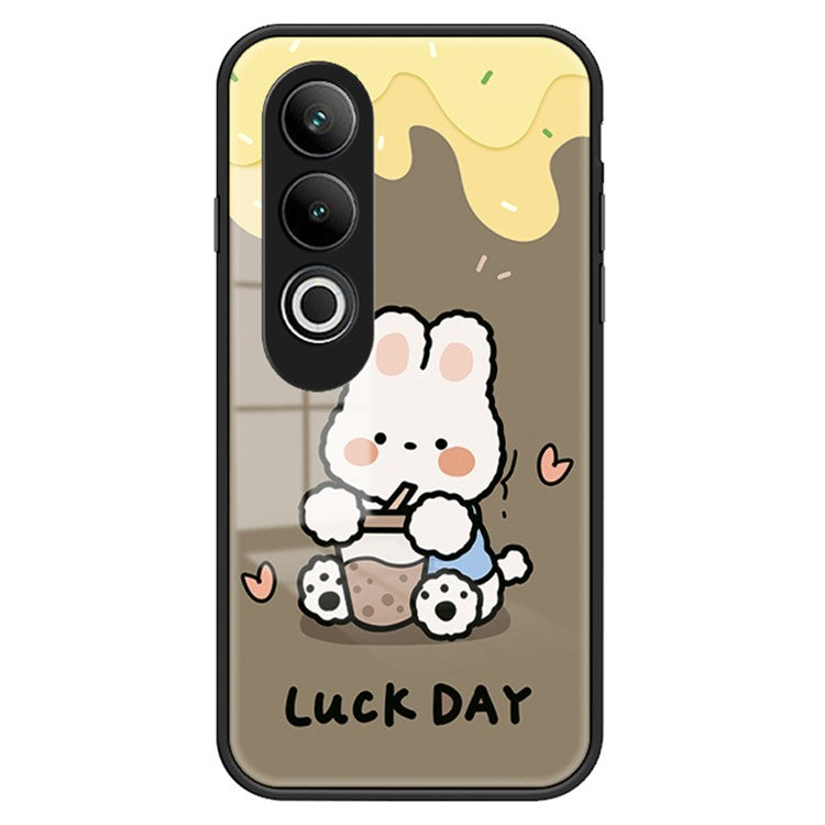 For OnePlus Nord CE4 5G Case Tempered Glass Phone Cover Cute Animal Art Pattern - Milk Tea Rabbit