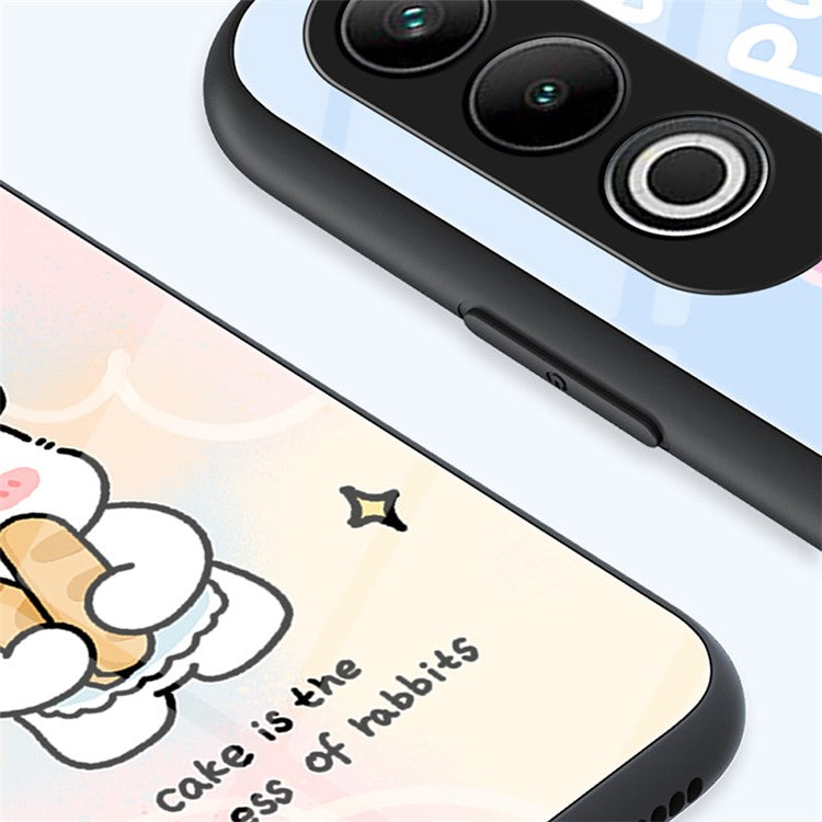 For OnePlus Nord CE4 5G Case Tempered Glass Phone Cover Cute Animal Art Pattern - Angel Cat