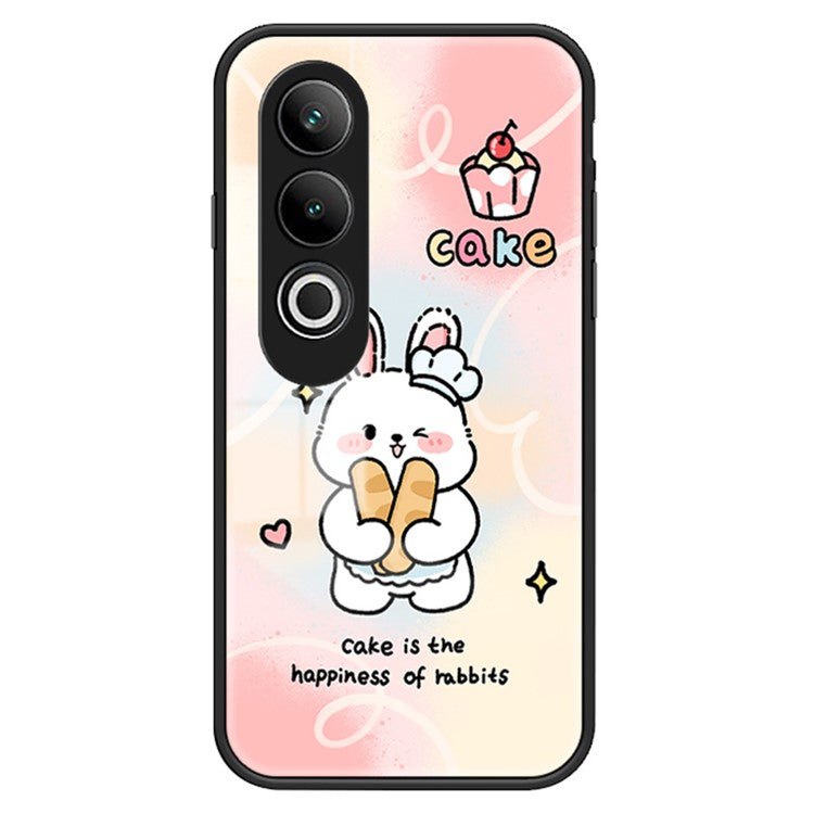 For OnePlus Nord CE4 5G Case Tempered Glass Phone Cover Cute Animal Art Pattern - Happy Rabbit