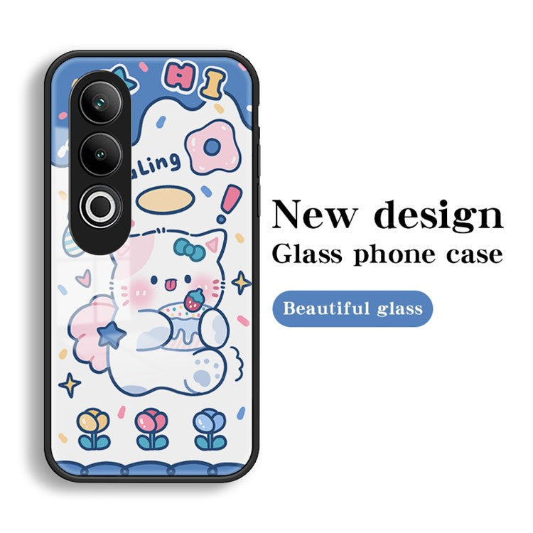 For OnePlus Nord CE4 5G Case Tempered Glass Phone Cover Cute Animal Art Pattern - Happy Rabbit