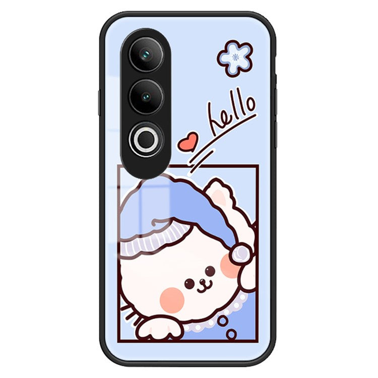 For OnePlus Nord CE4 5G Case Tempered Glass Phone Cover Cute Animal Art Pattern - Blue Cat