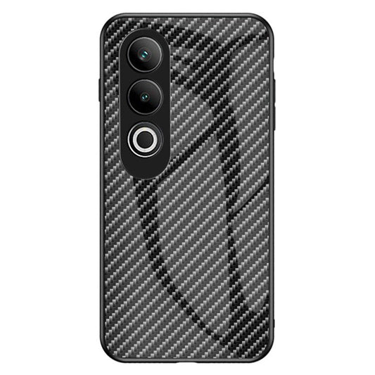 For OnePlus Nord CE4 5G Case Carbon Fiber Texture Tempered Glass Phone Cover - Black Fiber