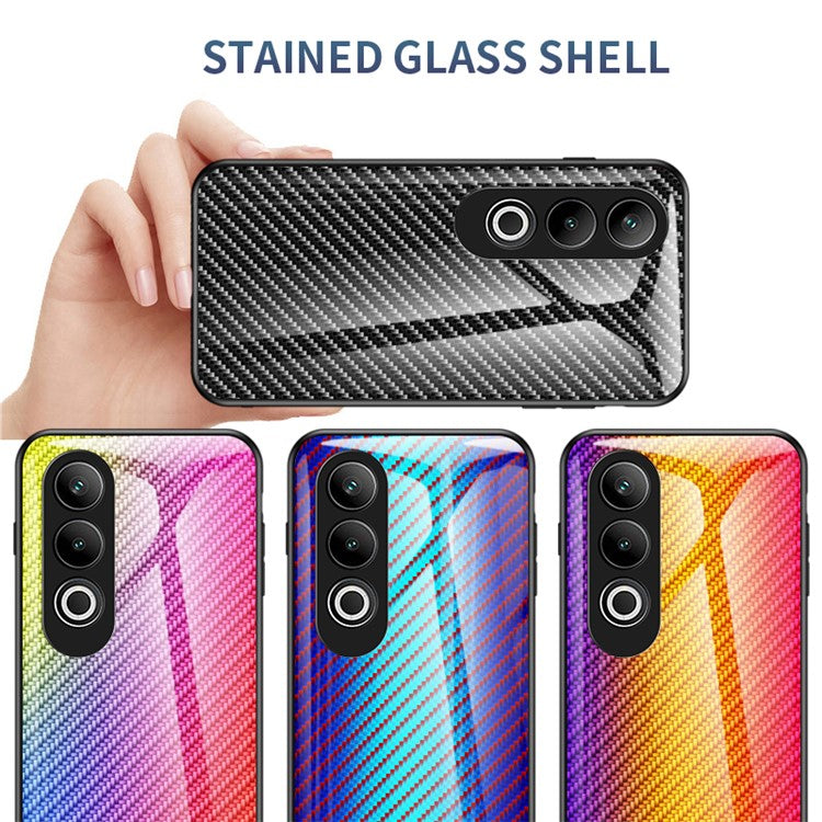 For OnePlus Nord CE4 5G Case Carbon Fiber Texture Tempered Glass Phone Cover - Black Fiber