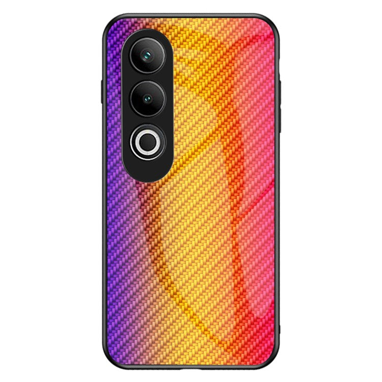 For OnePlus Nord CE4 5G Case Carbon Fiber Texture Tempered Glass Phone Cover - Golden Fiber