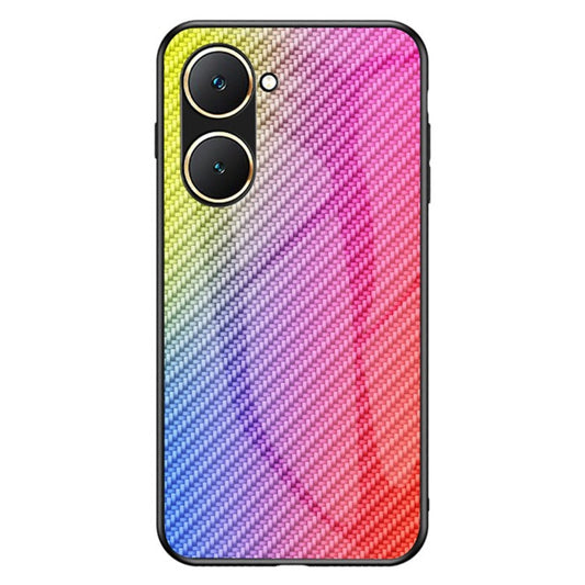 For vivo Y03 Tempered Glass Case Carbon Fiber Texture Anti-drop Phone Cover - Colorful Fiber