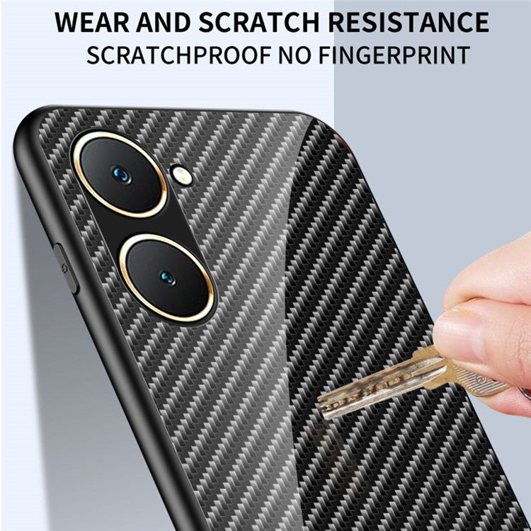 For vivo Y03 Tempered Glass Case Carbon Fiber Texture Anti-drop Phone Cover - Colorful Fiber