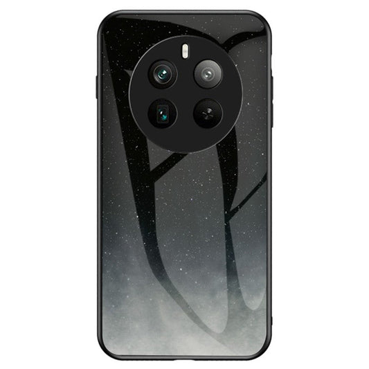 For Realme 12 Pro 5G / 12 Pro+ 5G Case Slim Tempered Glass Phone Cover Starry Sky Pattern Design - Starry Crescent Moon