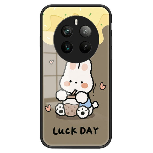 For Realme 12 Pro+ 5G / 12 Pro Case Shockproof Tempered Glass Phone Cover Cartoon Animal - Milk Tea Rabbit