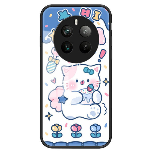 For Realme 12 Pro+ 5G / 12 Pro Case Shockproof Tempered Glass Phone Cover Cartoon Animal - Angel Cat