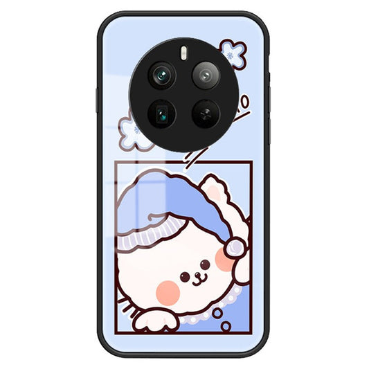 For Realme 12 Pro+ 5G / 12 Pro Case Shockproof Tempered Glass Phone Cover Cartoon Animal - Blue Cat