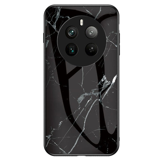 For Realme 12 Pro 5G / 12 Pro+ 5G Tempered Glass Case Marble Pattern Protective Phone Cover - Black Marble