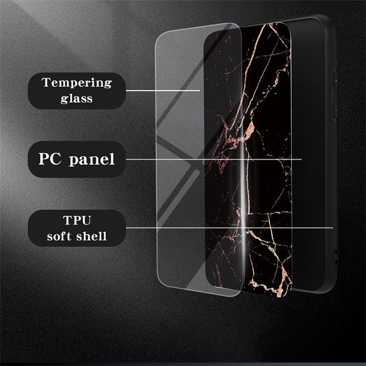 For Realme 12 Pro 5G / 12 Pro+ 5G Tempered Glass Case Marble Pattern Protective Phone Cover - Black Marble