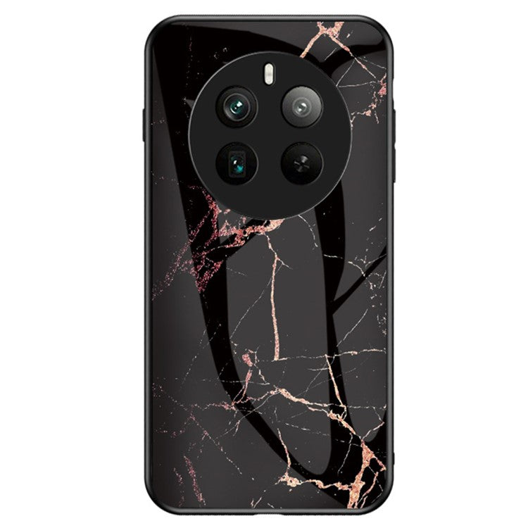 For Realme 12 Pro 5G / 12 Pro+ 5G Tempered Glass Case Marble Pattern Protective Phone Cover - Gold Black Marble