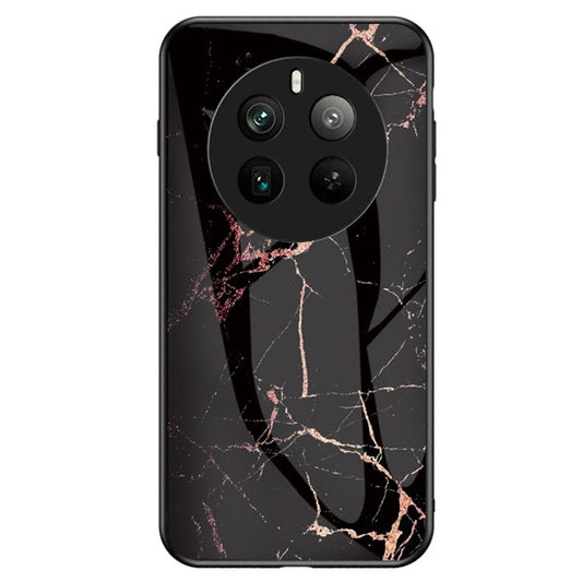 For Realme 12 Pro 5G / 12 Pro+ 5G Tempered Glass Case Marble Pattern Protective Phone Cover - Gold Black Marble