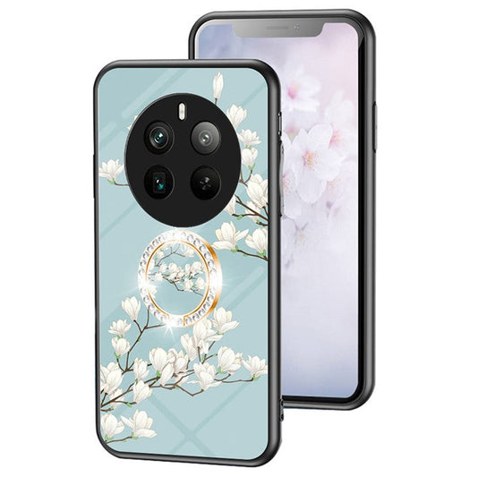 For Realme 12 Pro+ 5G / 12 Pro Case Ring Holder Tempered Glas Phone Cover Flowers Design - Gardenias