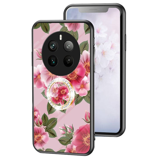 For Realme 12 Pro+ 5G / 12 Pro Case Ring Holder Tempered Glas Phone Cover Flowers Design - Glamorous Peony