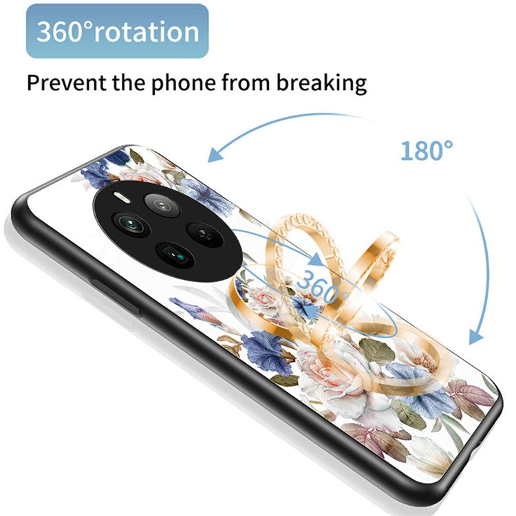For Realme 12 Pro+ 5G / 12 Pro Case Ring Holder Tempered Glas Phone Cover Flowers Design - Glamorous Peony