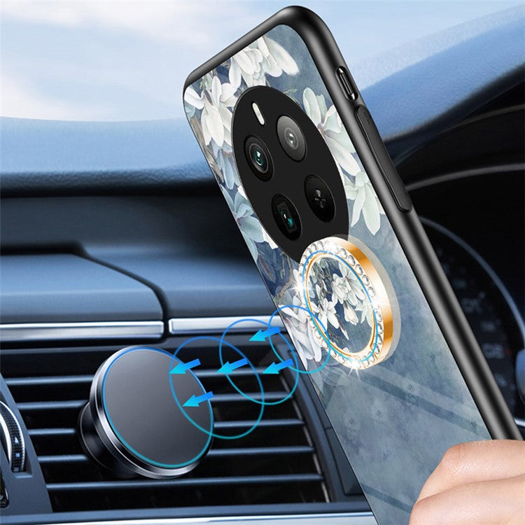 For Realme 12 Pro+ 5G / 12 Pro Case Ring Holder Tempered Glas Phone Cover Flowers Design - Glamorous Peony