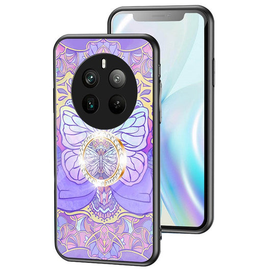 For Realme 12 Pro 5G / 12 Pro+ 5G Kickstand Case Butterfly Series Tempered Glass Phone Cover - Phantom Butterfly