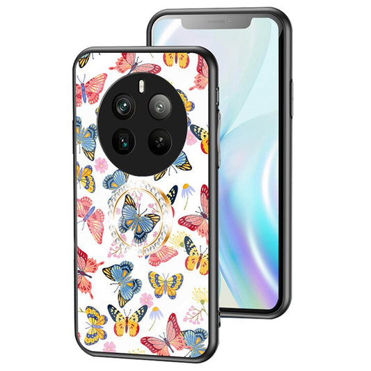 For Realme 12 Pro 5G / 12 Pro+ 5G Kickstand Case Butterfly Series Tempered Glass Phone Cover - Colorful Butterfly