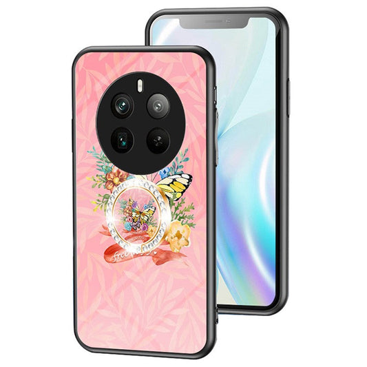 For Realme 12 Pro 5G / 12 Pro+ 5G Kickstand Case Butterfly Series Tempered Glass Phone Cover - Flower Bush Butterfly