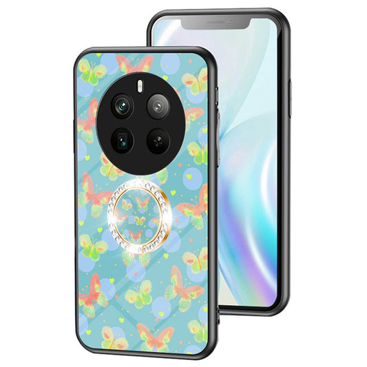 For Realme 12 Pro 5G / 12 Pro+ 5G Kickstand Case Butterfly Series Tempered Glass Phone Cover - Lush Butterfly