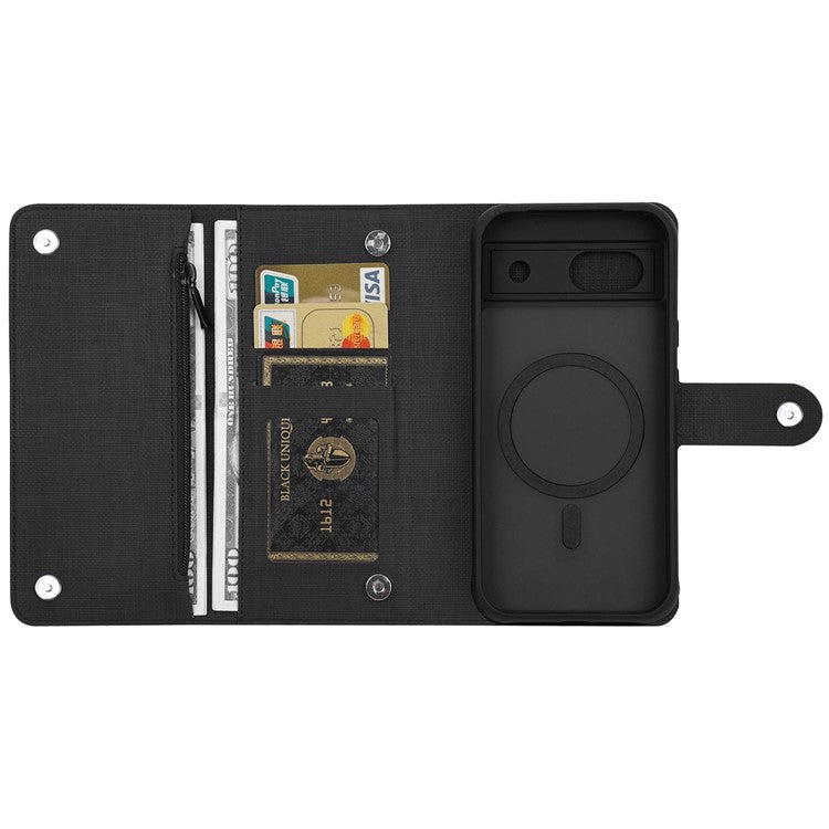 GMB Series For Google Pixel 8a Magnetic Case RFID Blocking Detachable Leather Wallet Phone Cover - Black