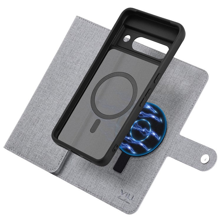 GMB Series For Google Pixel 8a Magnetic Case RFID Blocking Detachable Leather Wallet Phone Cover - Grey