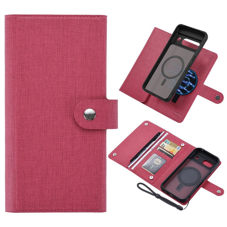 GMB Series For Google Pixel 8a Magnetic Case RFID Blocking Detachable Leather Wallet Phone Cover - Rose