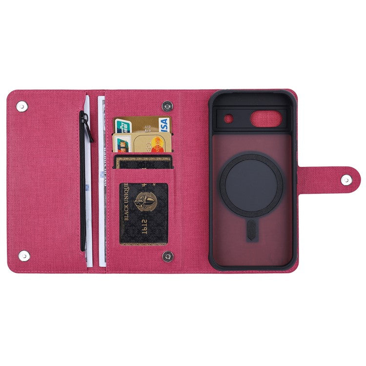 GMB Series For Google Pixel 8a Magnetic Case RFID Blocking Detachable Leather Wallet Phone Cover - Rose