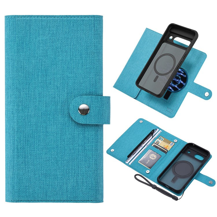 GMB Series For Google Pixel 8a Magnetic Case RFID Blocking Detachable Leather Wallet Phone Cover - Blue