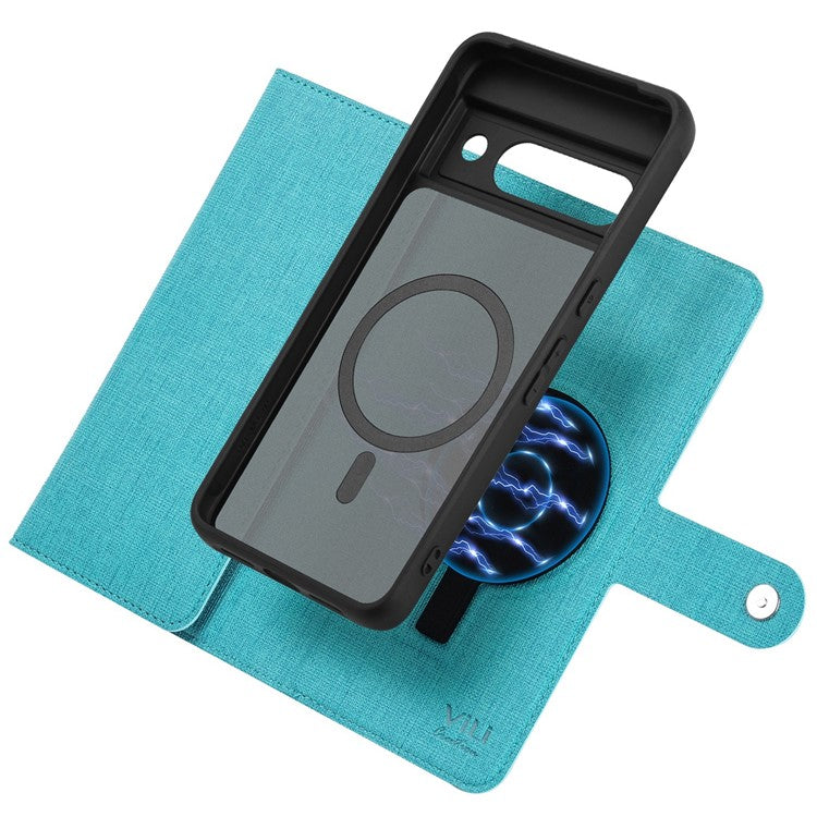 GMB Series For Google Pixel 8a Magnetic Case RFID Blocking Detachable Leather Wallet Phone Cover - Blue