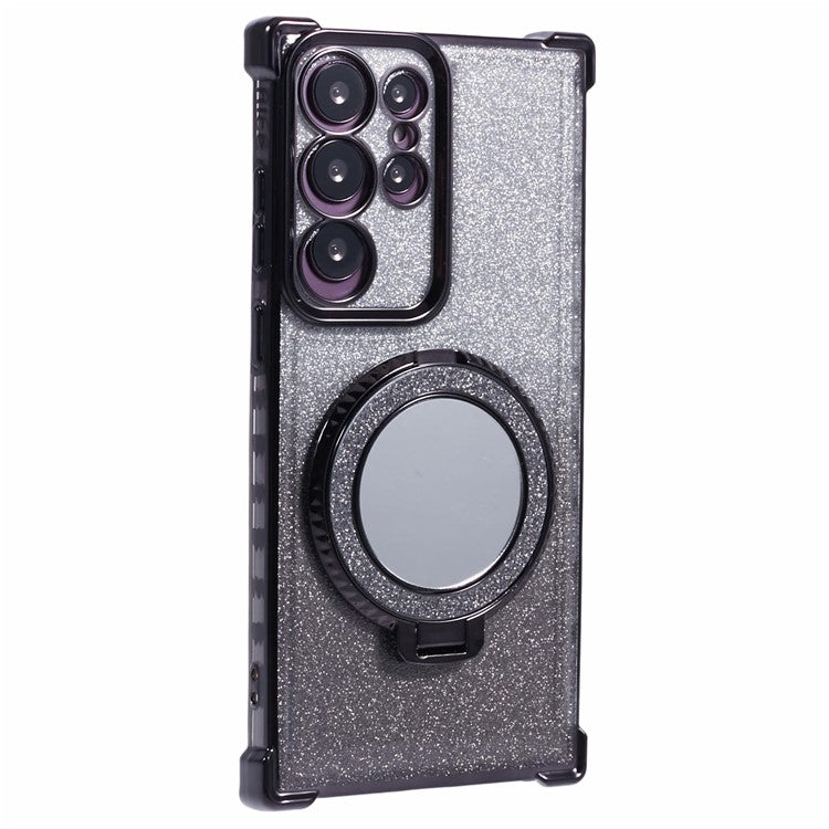 For Samsung Galaxy S23 Ultra Kickstand Case Glitter Gradient TPU Phone Cover - Black