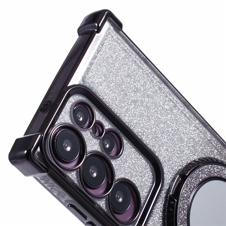 For Samsung Galaxy S23 Ultra Kickstand Case Glitter Gradient TPU Phone Cover - Black