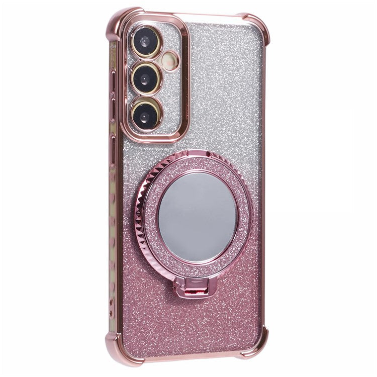 For Samsung Galaxy S23 FE Case Glitter Gradient TPU Phone Cover with Kickstand - Pink