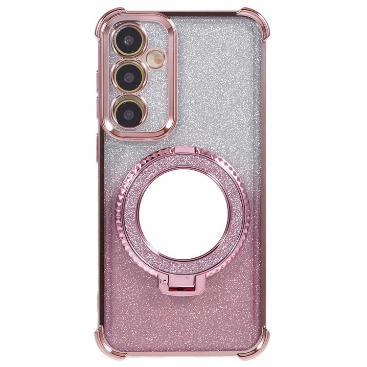 For Samsung Galaxy S23 FE Case Glitter Gradient TPU Phone Cover with Kickstand - Pink