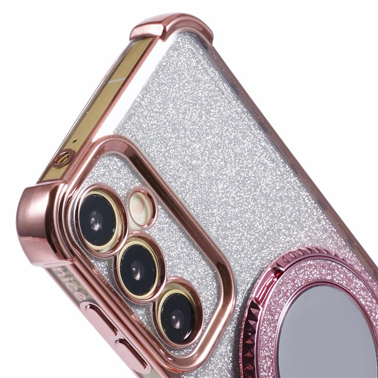 For Samsung Galaxy S23 FE Case Glitter Gradient TPU Phone Cover with Kickstand - Pink