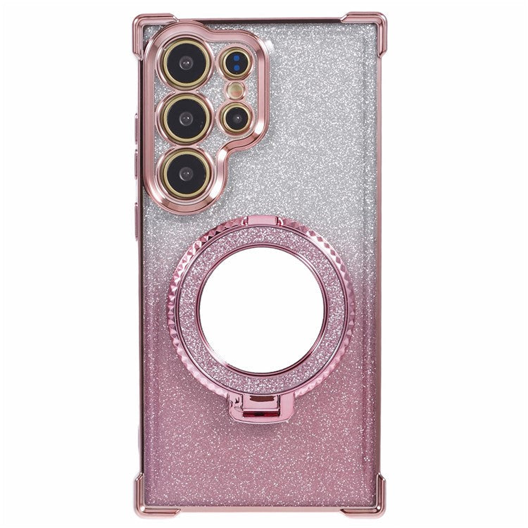 For Samsung Galaxy S24 Ultra Case Glitter TPU Phone Cover with Kickstand Mirror - Pink