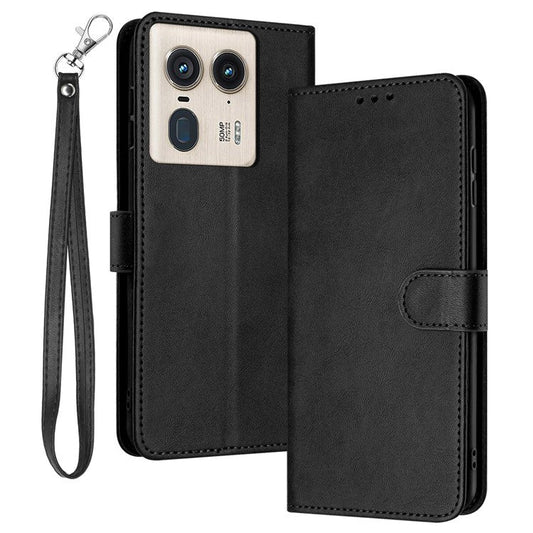 For Motorola Edge 50 Ultra 5G / Moto X50 Ultra 5G Case Calf Texture Leather Anti-Shock Phone Cover with Wallet - Black
