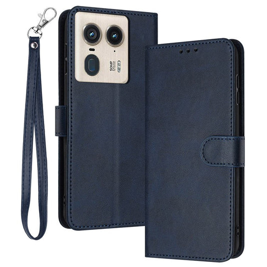 For Motorola Edge 50 Ultra 5G / Moto X50 Ultra 5G Case Calf Texture Leather Anti-Shock Phone Cover with Wallet - Sapphire